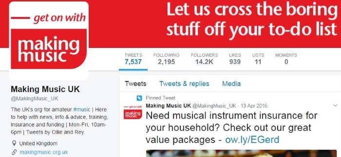 the Making Music Twitter profile